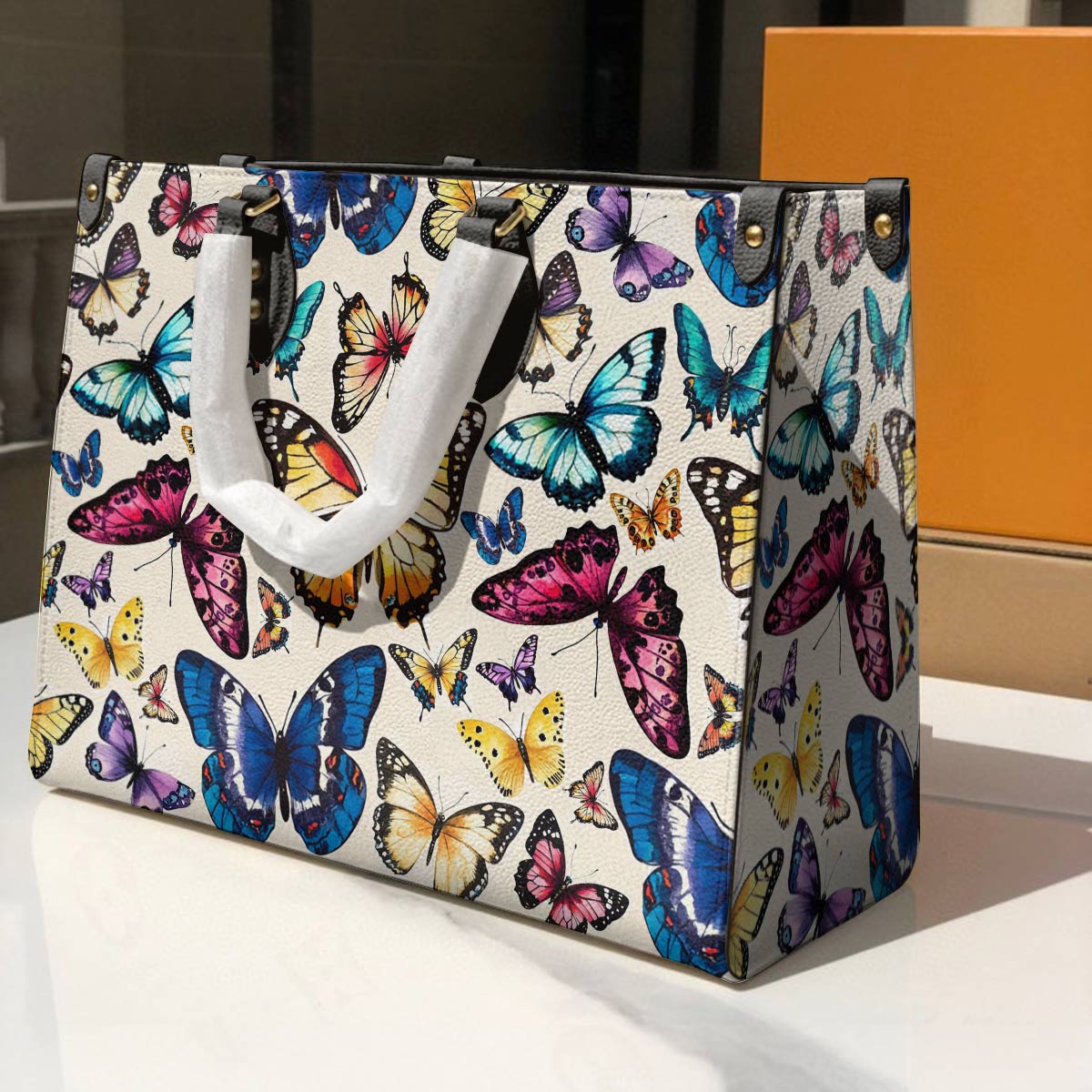 Leather Bag Colorful Butterflies