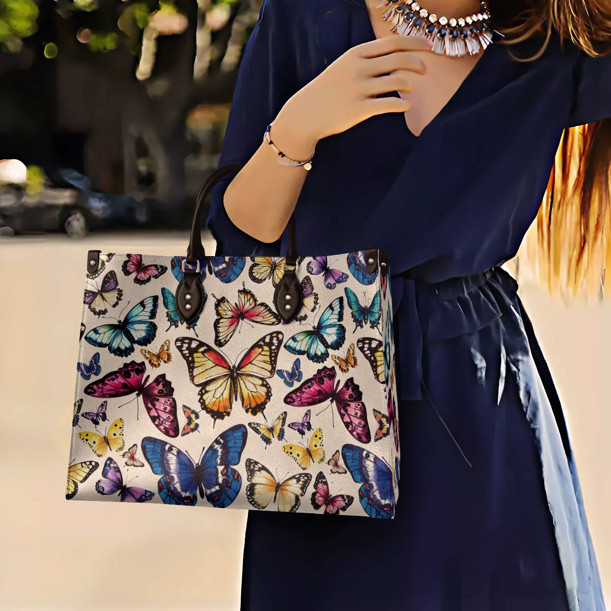 Leather Bag Colorful Butterflies
