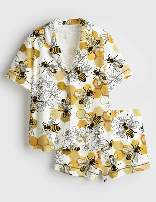 Women’s Save The Honey Bees Short Sleeve Satin Pajama Set