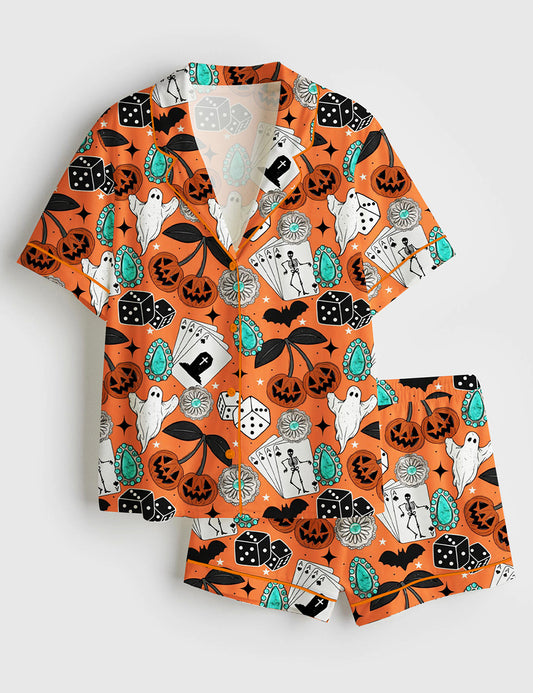 Women’s Western Halloween Short Sleeve Satin Pajama Set