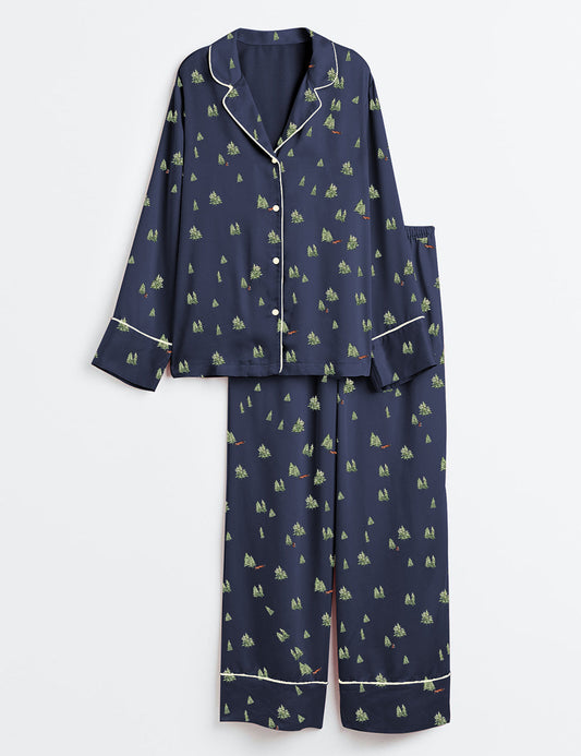 Women's Christmas Tree Long Sleeve Satin Pajama Set