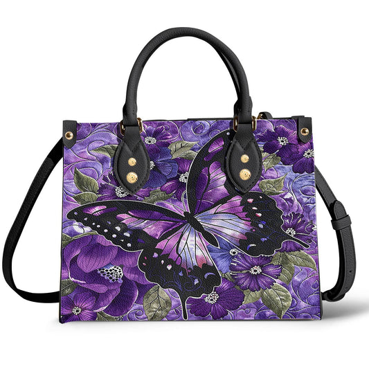 Leather Bag Gorgeous Purple Butterfly Flowers