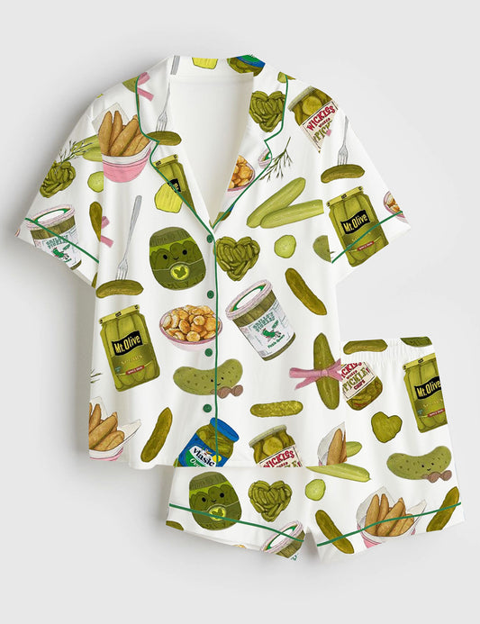 Women’s Pickles Lover Short Sleeve Satin Pajama Set