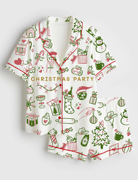 Women’s Christmas Party Short Sleeve Satin Pajama Set