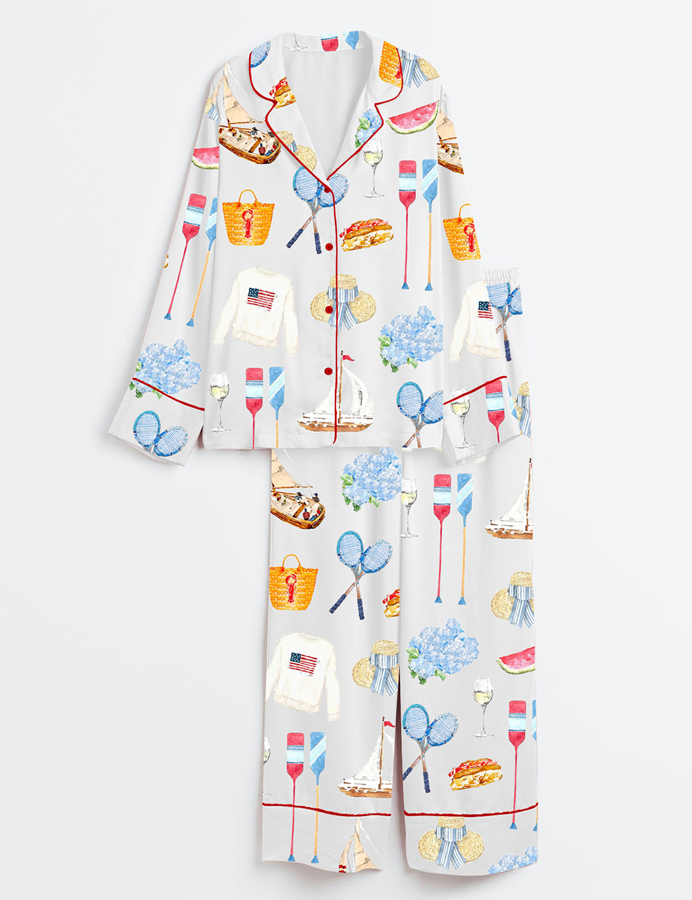 Women’s New England Summer Long Sleeve Satin Pajama Set