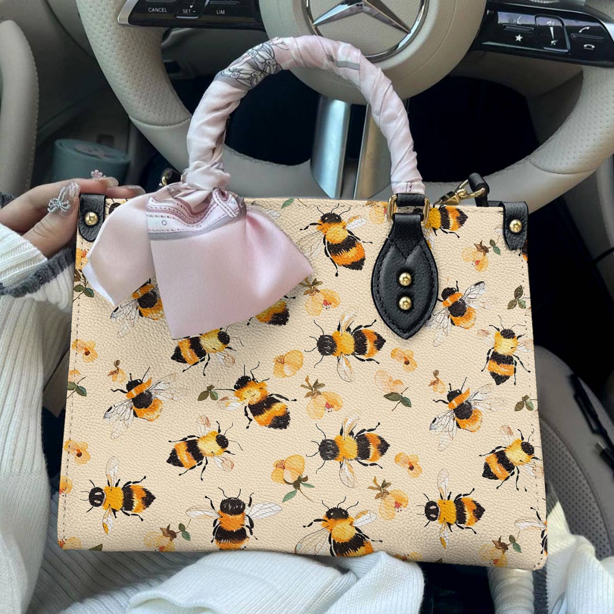 Leather Bag Charming Floral Bee