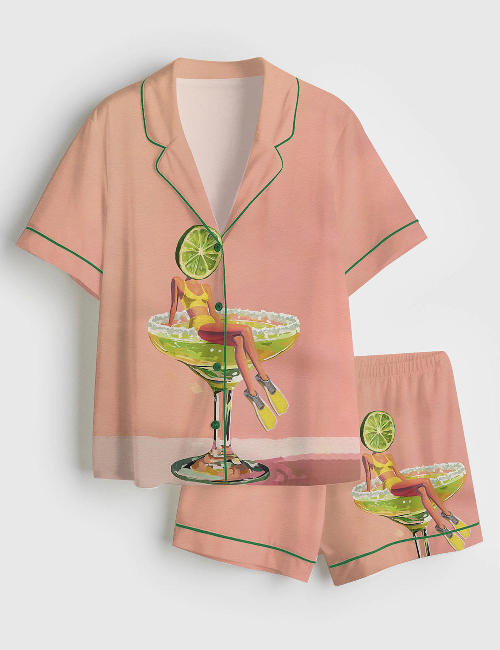 Women’s Retro Margarita Cocktail Tequila Lovers Short Sleeve Satin Pajama Set