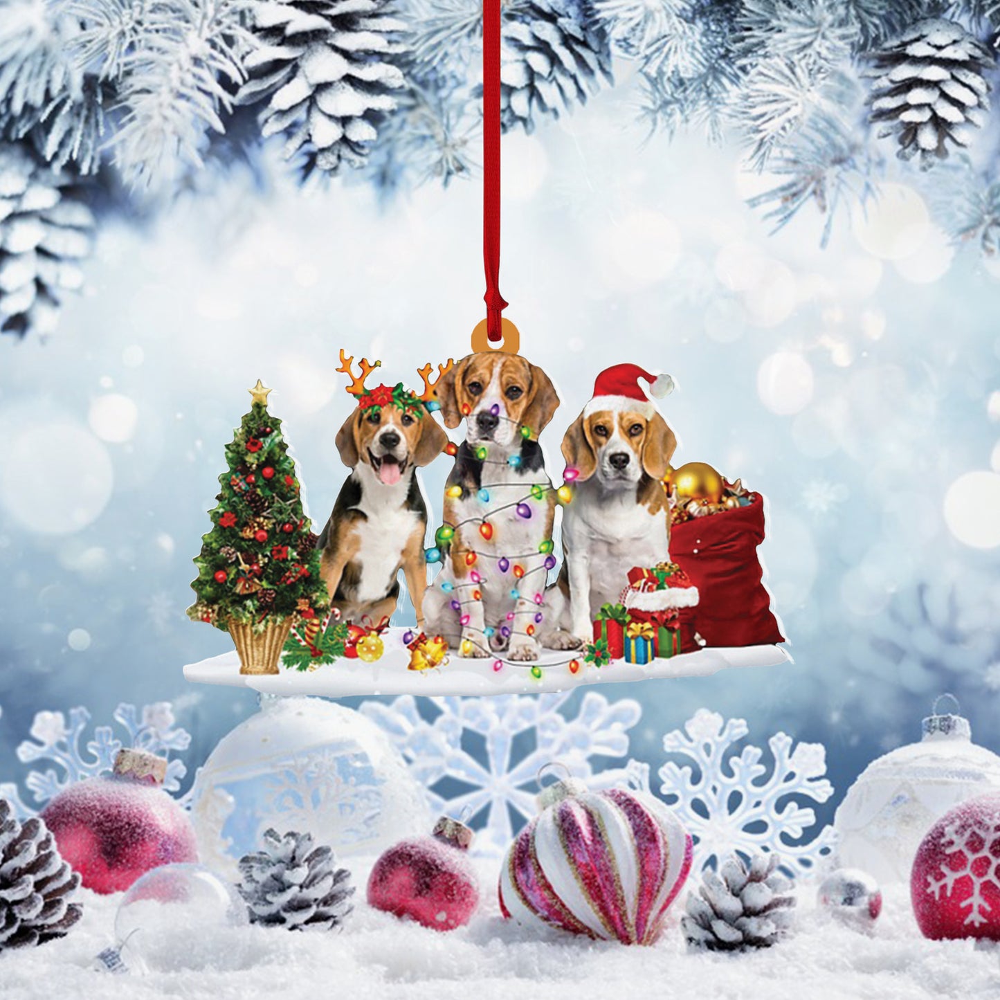 Beagle-Christmas Dog Friends Hanging Christmas Plastic Hanging Ornament, Ornament Decoration, Ornament Christmas - TeeZworldVN