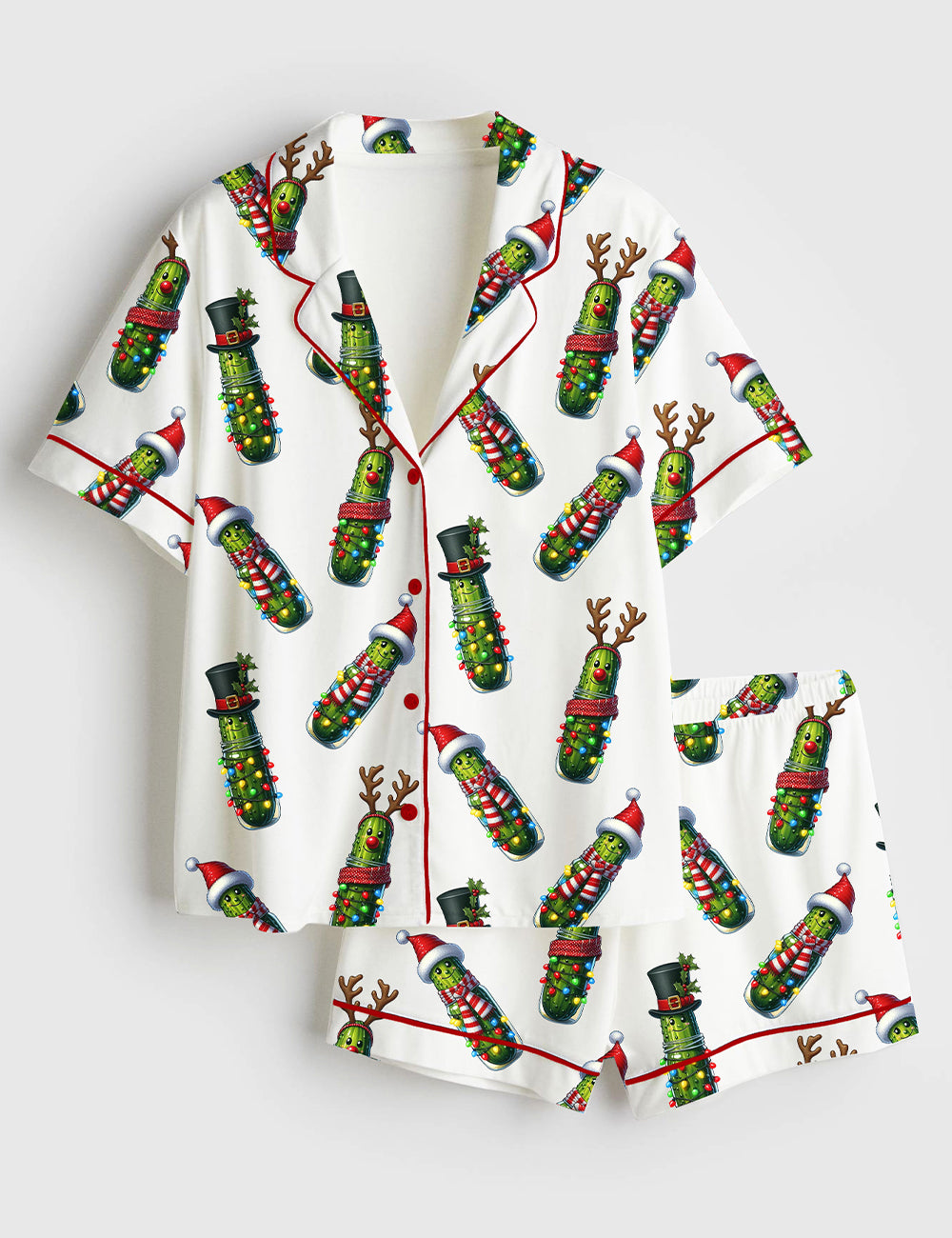 Women’s Christmas Pickle Holiday Cucumber Short Sleeve Satin Pajama Set