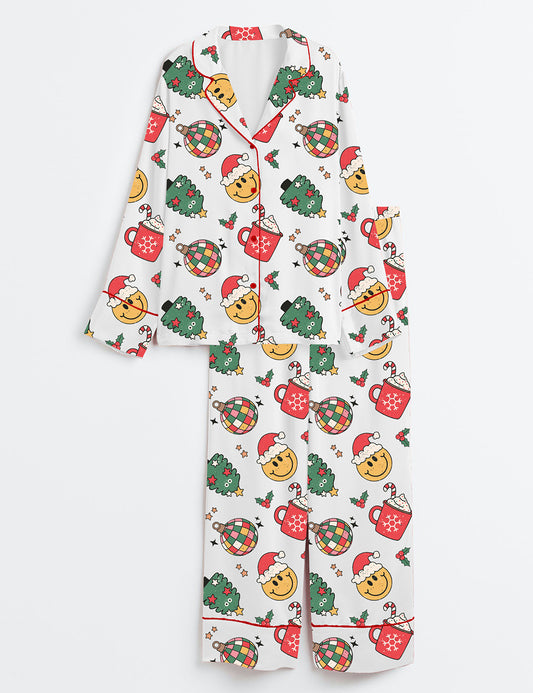 Women’s Retro Christmas Long Sleeve Satin Pajama Set