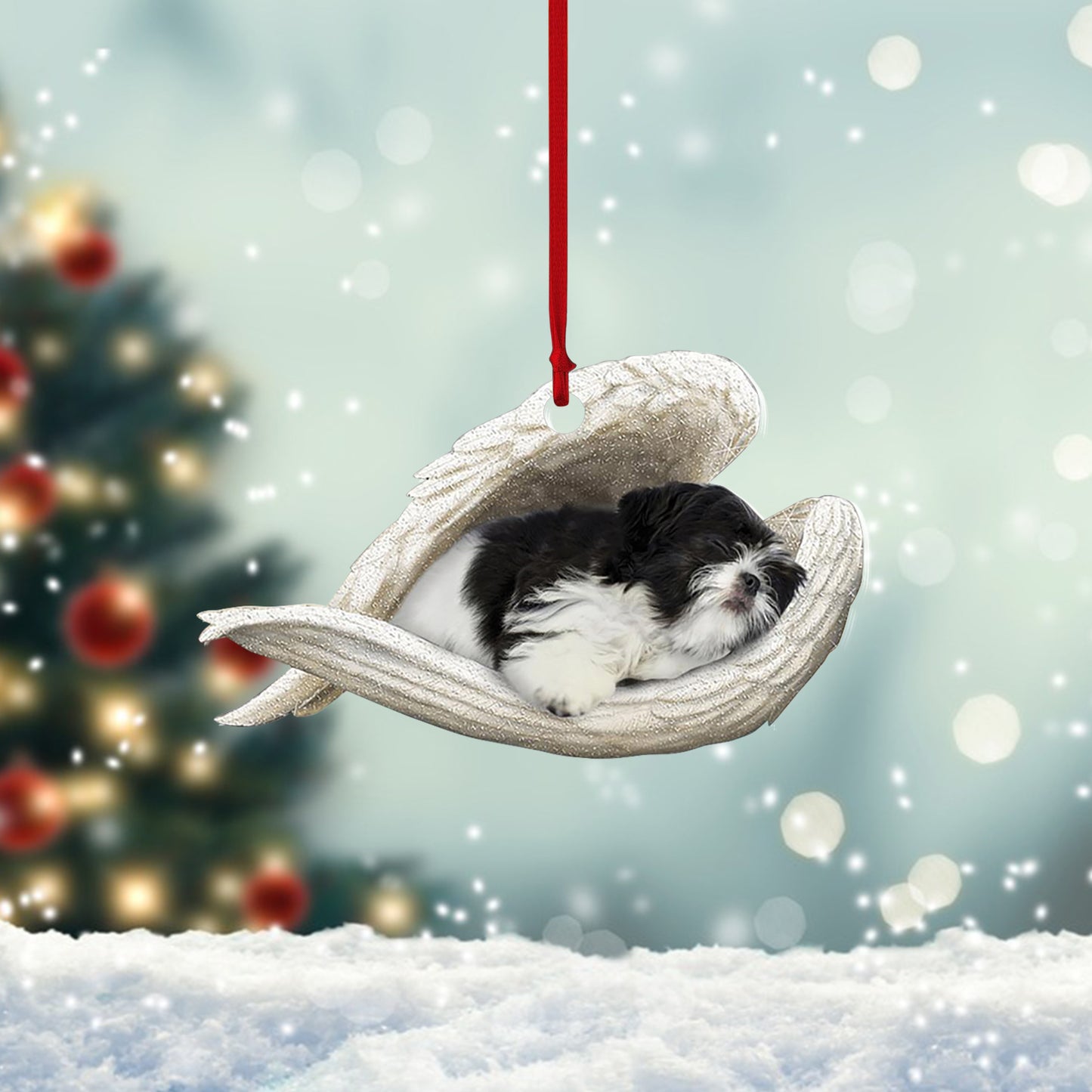 Black and white shih tzu sleeping angel black and white shih tzu lovers dog lovers ornament_5832, Ornament Decoration, Ornament Christmas - TeeZworldVN