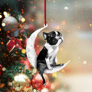 Boston Terrier-Sit On The Moon-Two Sided Christmas Plastic Hanging Ornament, Ornament Decoration, Ornament Christmas - TeeZworldVN