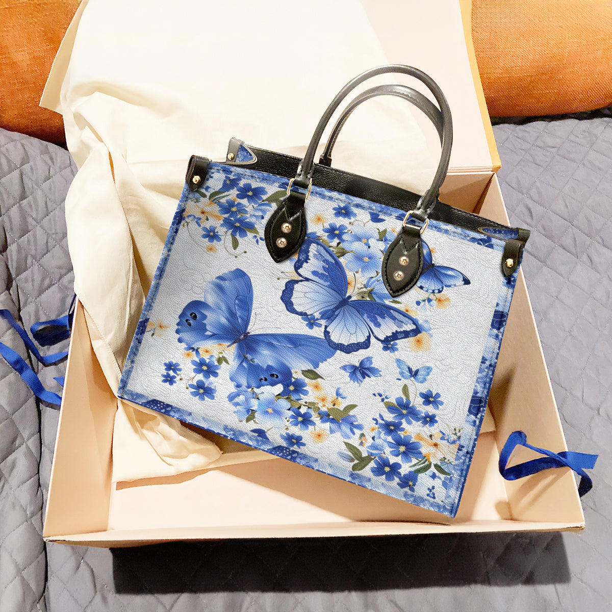 Leather Bag Beautiful Floral Butteflies