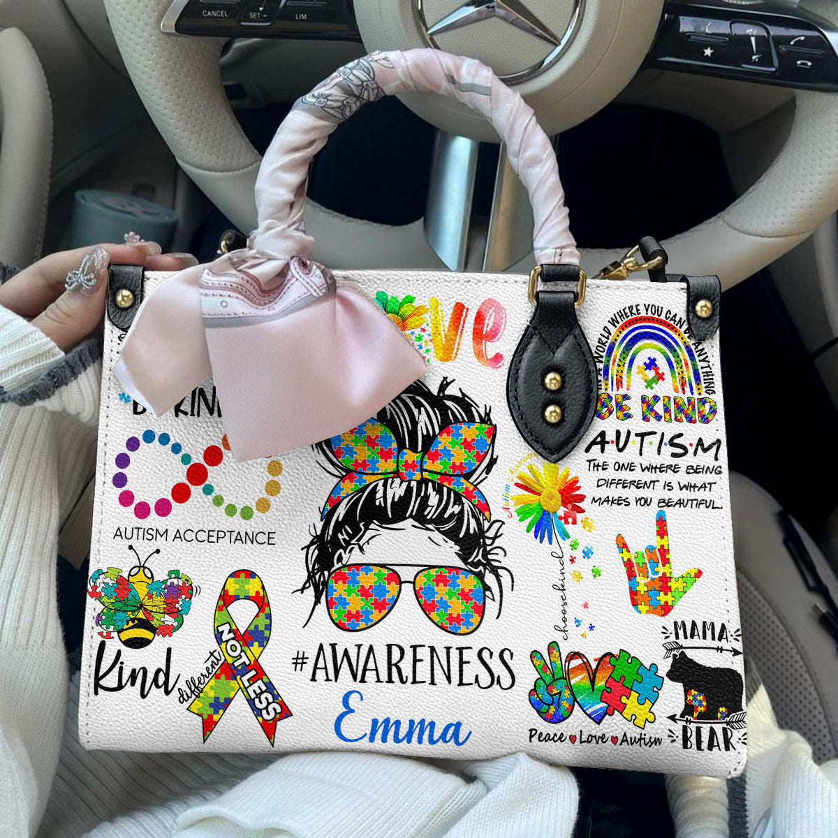 Lorva Personalized Autism Leather Bag Happy Mom