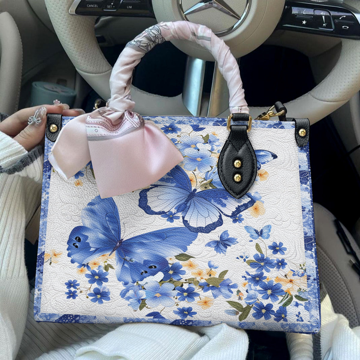 Leather Bag Beautiful Floral Butteflies