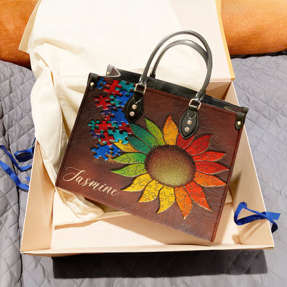 Lorva Personalized Autism Leather Bag Sunflower Connections