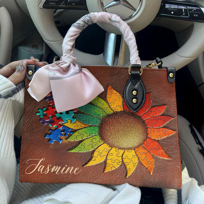 Lorva Personalized Autism Leather Bag Sunflower Connections