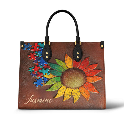 Lorva Personalized Autism Leather Bag Sunflower Connections