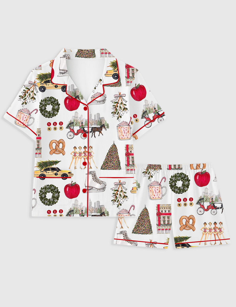 Women's Christmas In New York Short Sleeve Pocket Cotton Pajama Set