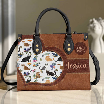 Lorva Personalized Leather Bag Heart Catmom