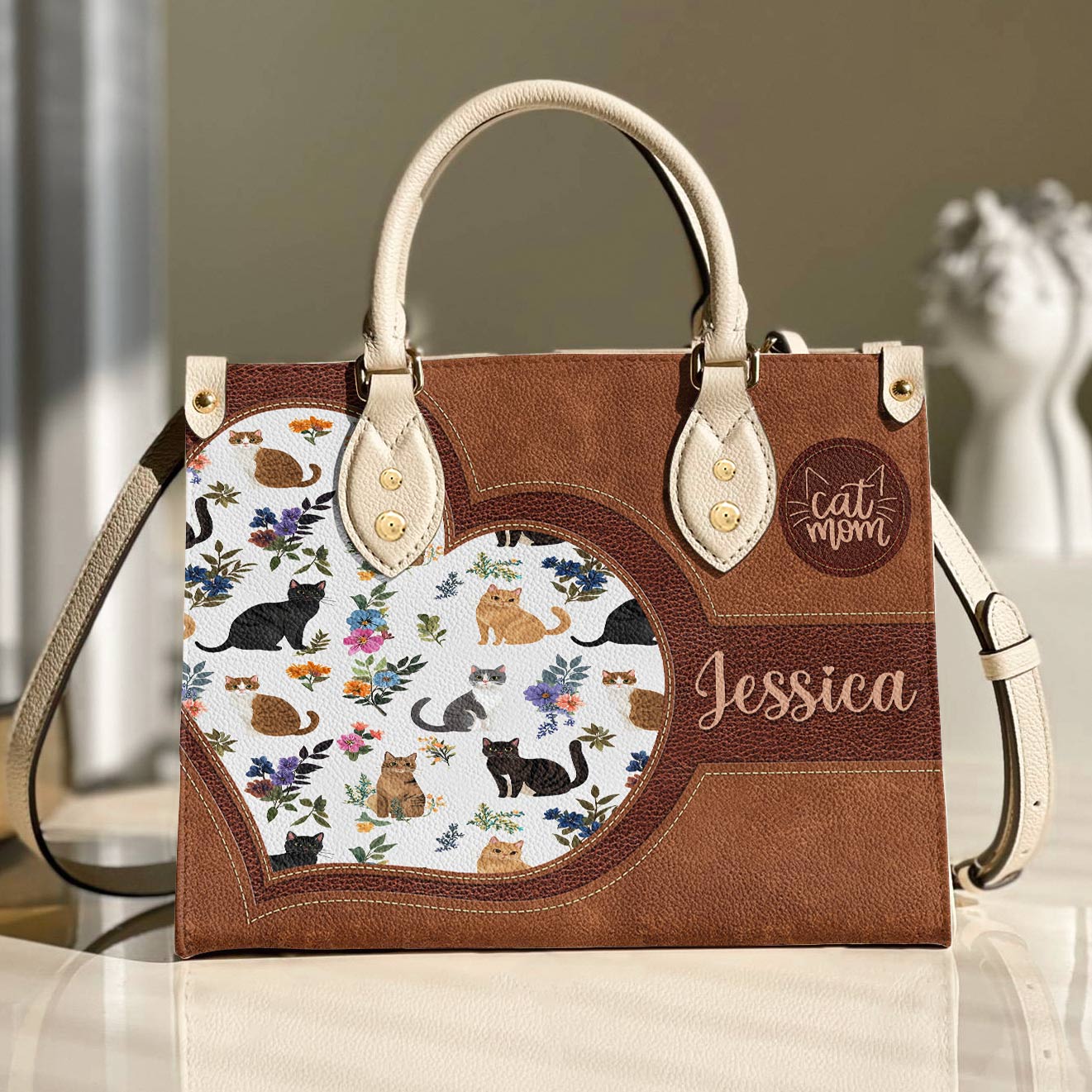 Lorva Personalized Leather Bag Heart Catmom