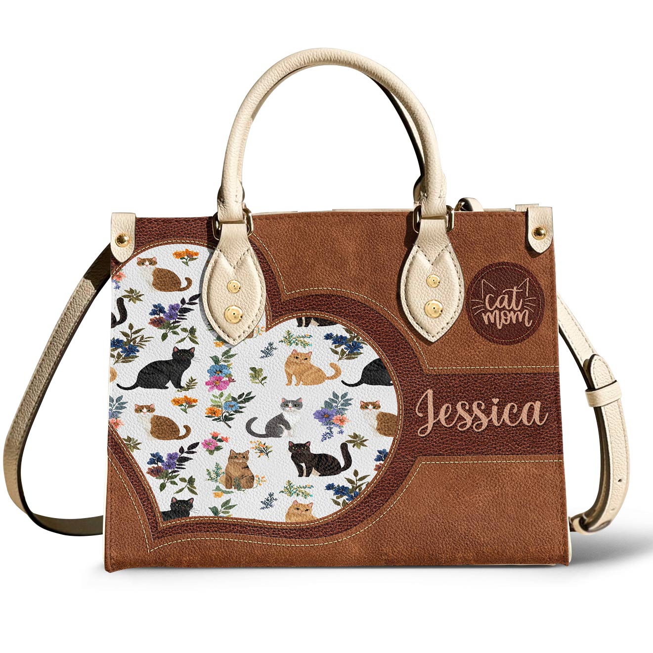 Lorva Personalized Leather Bag Heart Catmom