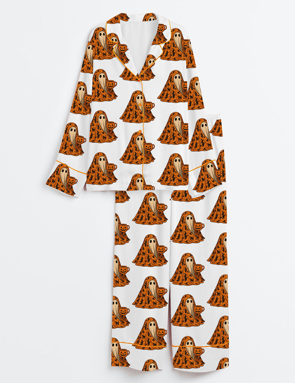 Women’s Halloween Ghost Cool Outside Long Sleeve Satin Pajama Set