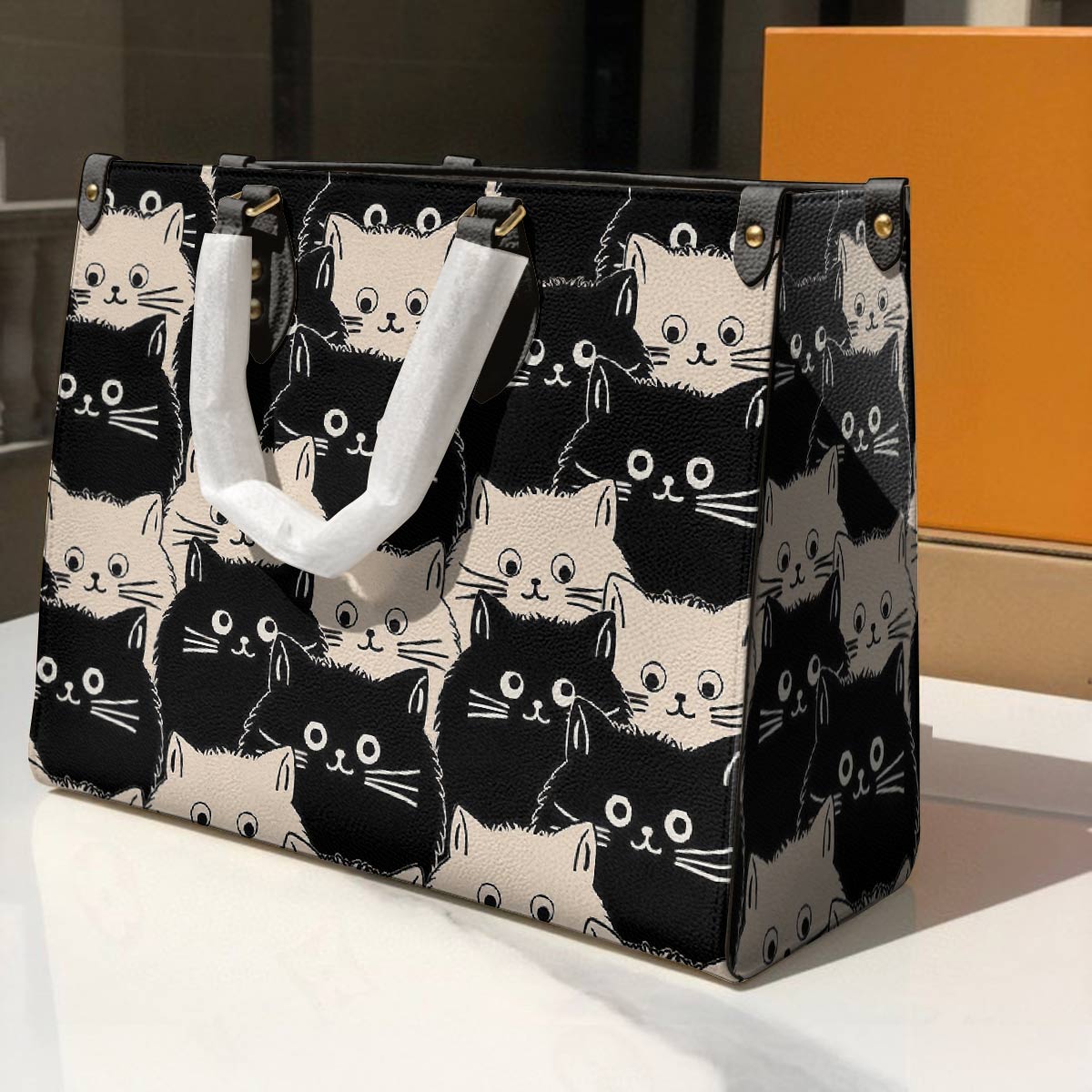 Leather Bag Cute Fat Cats
