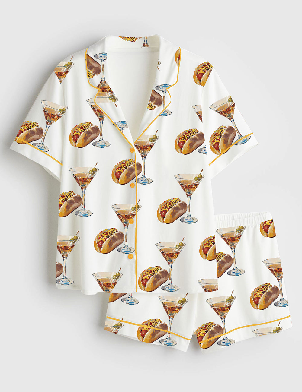 Women’s Hot Dog And Dirty Martini Short Sleeve Satin Pajama Set