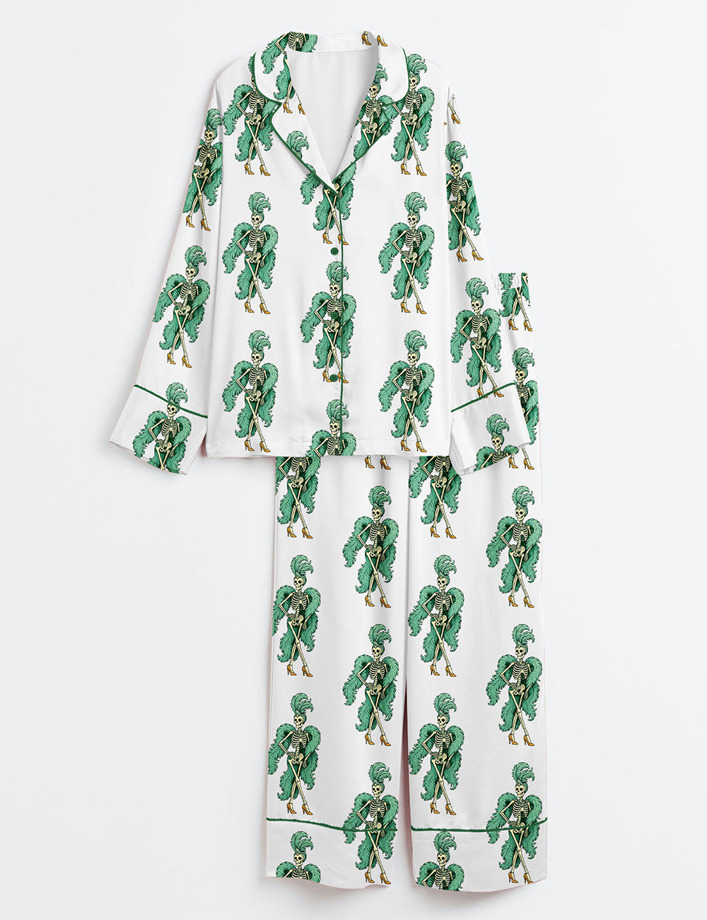 Women’s The Life Of A Showghoul Halloween Skeleton Showgirl Long Sleeve Satin Pajama Set