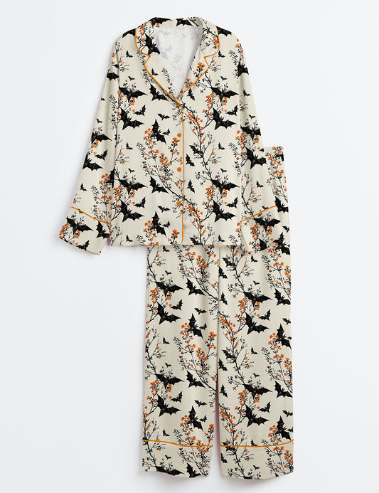 Women’s Halloween Bat Long Sleeve Satin Pajama Set