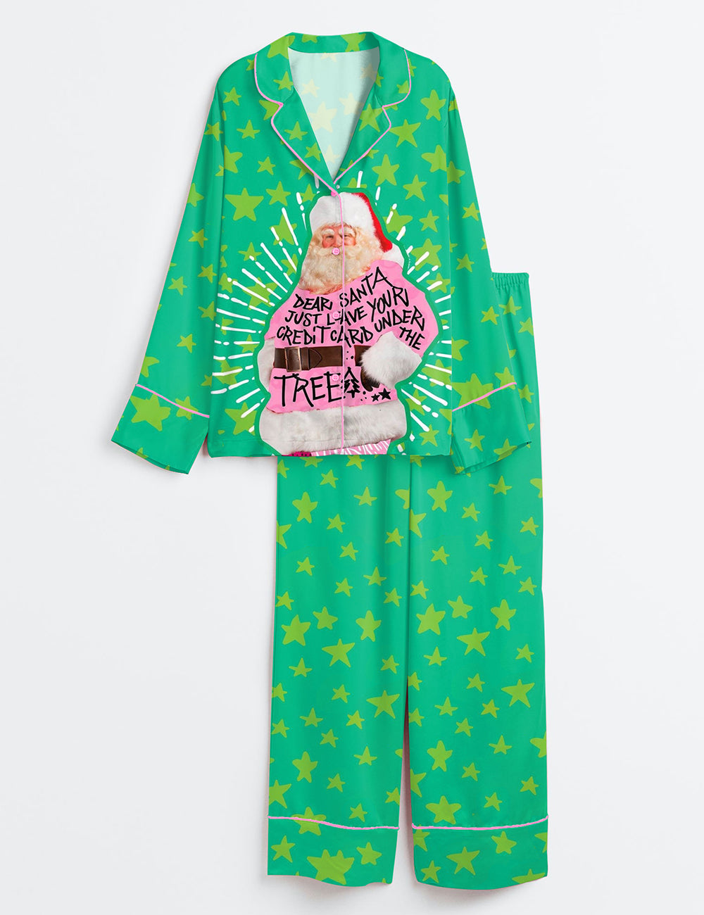 Women’s Dear Santa Just Leave Your Credit Card Under The Tree Christmas Long Sleeve Satin Pajama Set