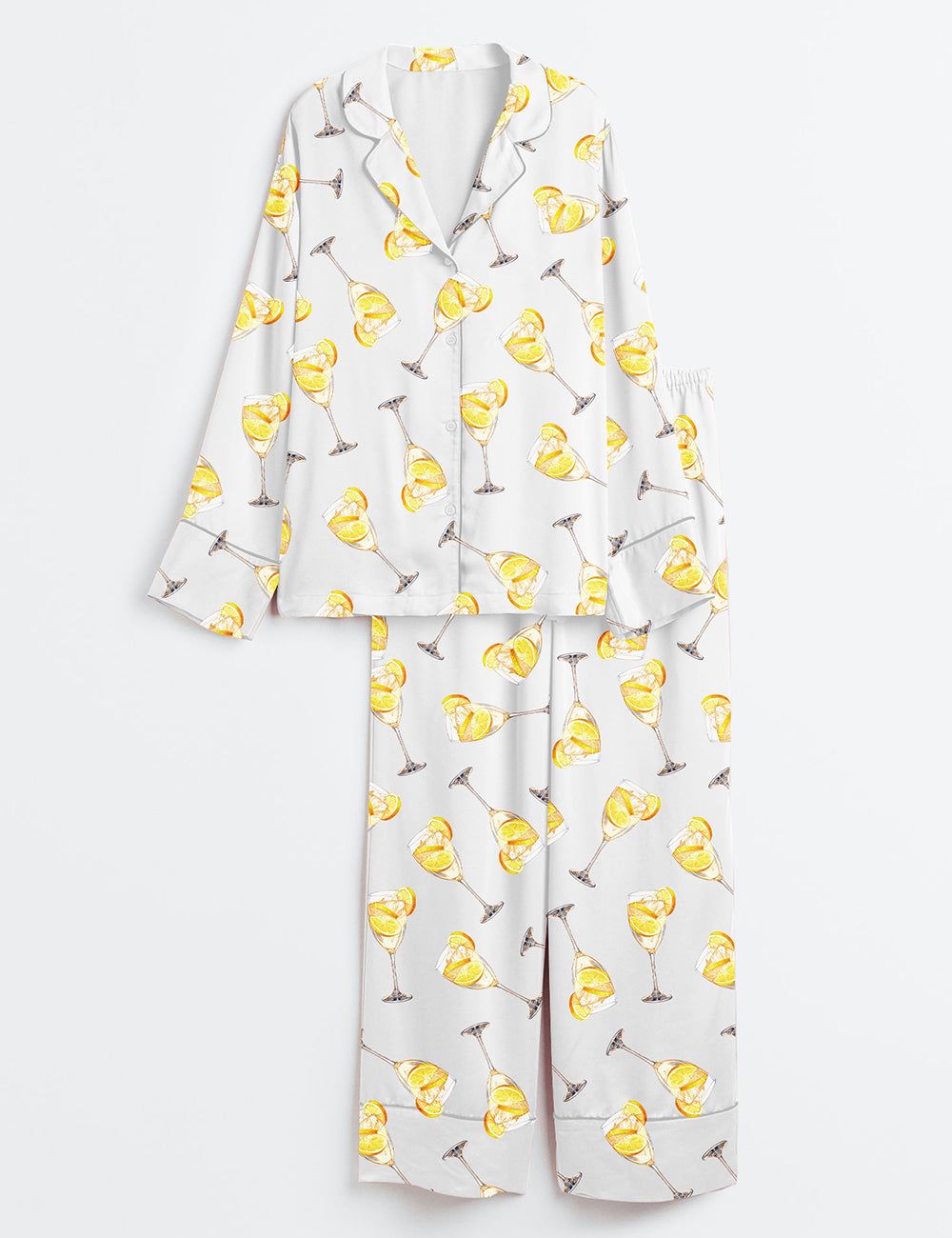 Women’s French 75 Cocktail Lemon Drop Martini Wine Lover Long Sleeve Satin Pajama Set