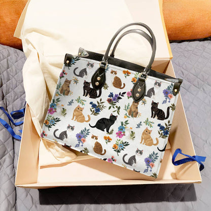 Leather Bag Cute Floral Cats
