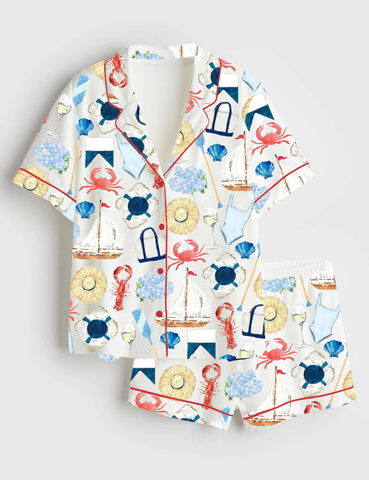 Women’s New England Summer Dreaming Short Sleeve Satin Pajama Set