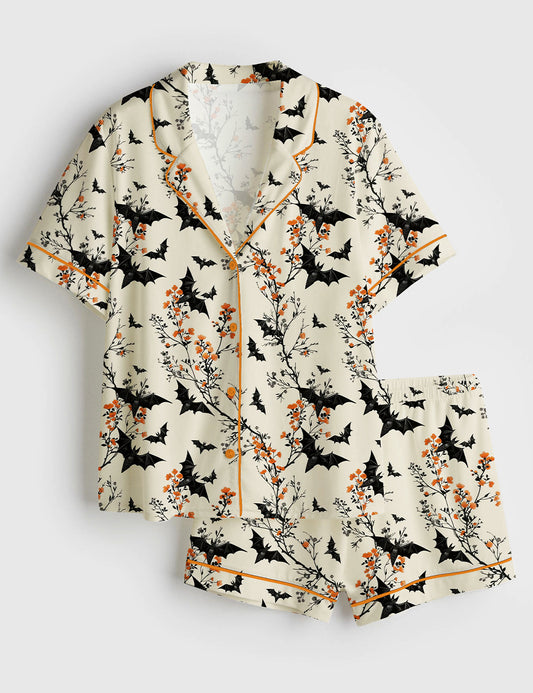 Women’s Halloween Bat Short Sleeve Satin Pajama Set