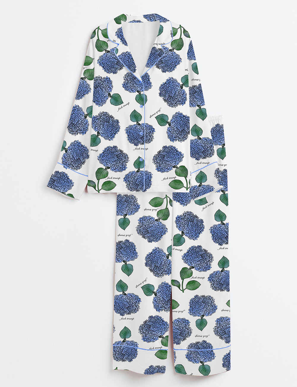 Women’s Hydrangea Floral Blue Flower Political Gag Gift Long Sleeve Satin Pajama Set