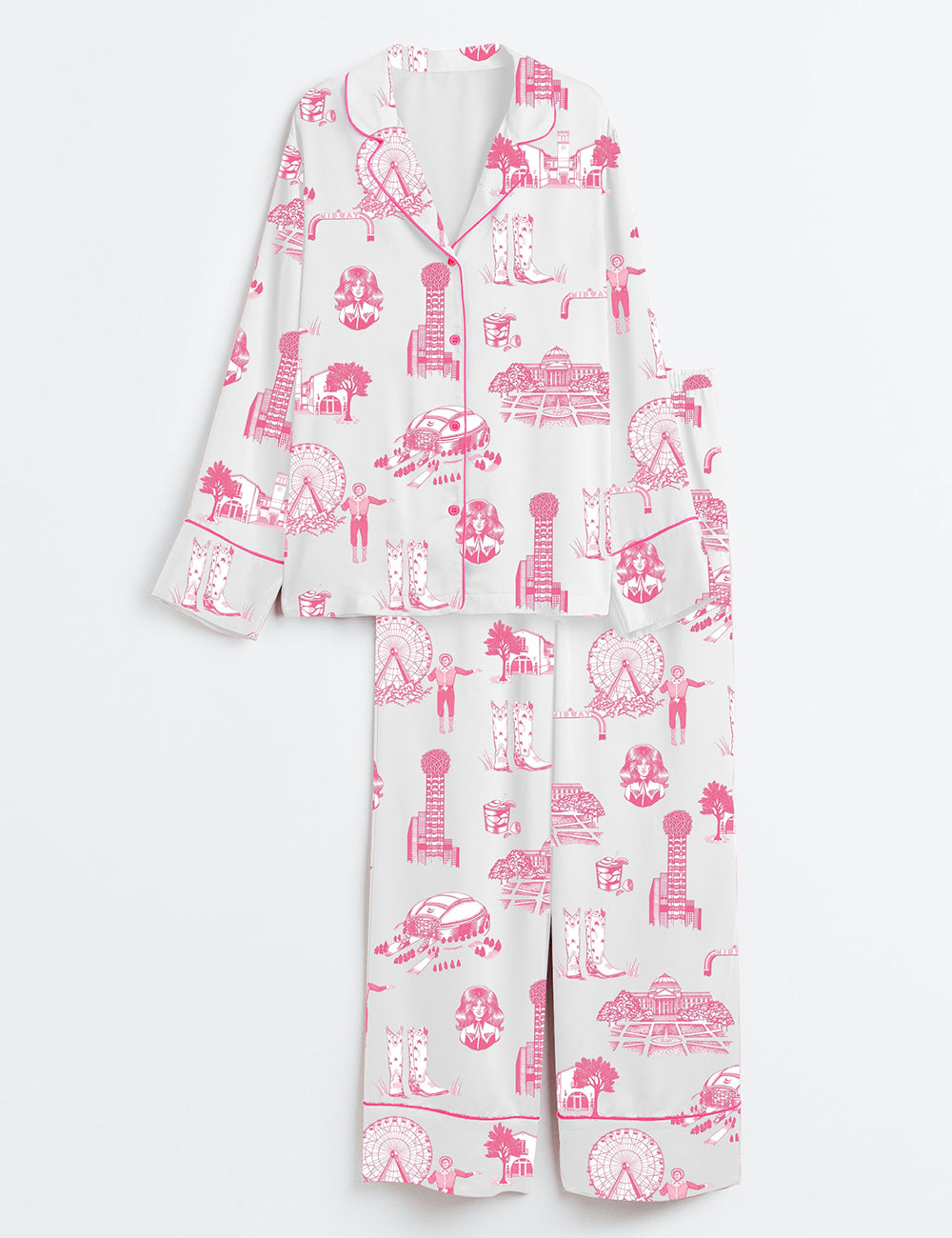 Women’s Dallas Western Cowboy Long Sleeve Satin Pajama Set