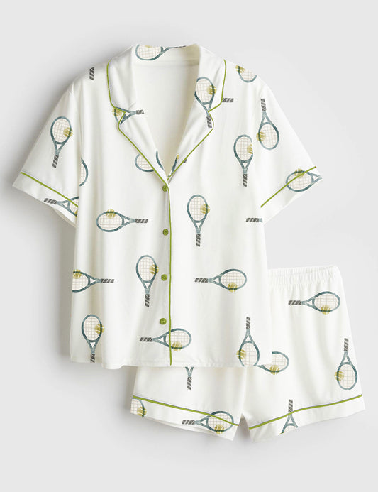Women’s Tennis Rackets Short Sleeve Satin Pajama Set