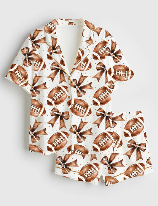 Women’s Coquette Football Short Sleeve Satin Pajama Set