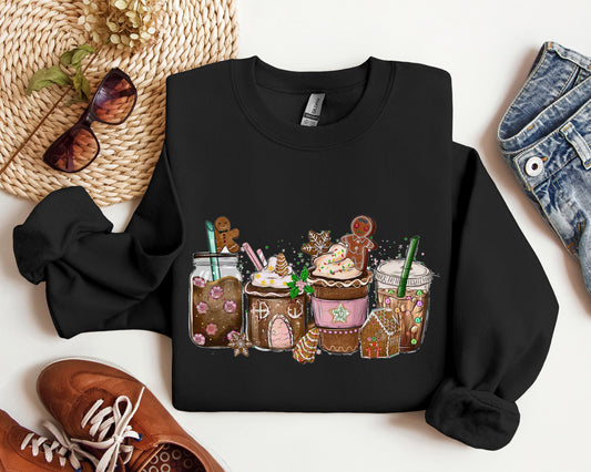Pink Gingerbread coffee Christmas Sweatshirt, Christmas Sweatshirt, T-shirt Christmas For Gift, Christmas Gift