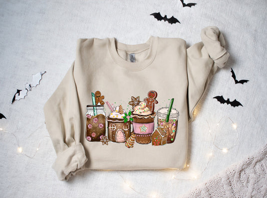 Pink Gingerbread coffee Christmas Sweatshirt, Christmas Sweatshirt, T-shirt Christmas For Gift, Christmas Gift