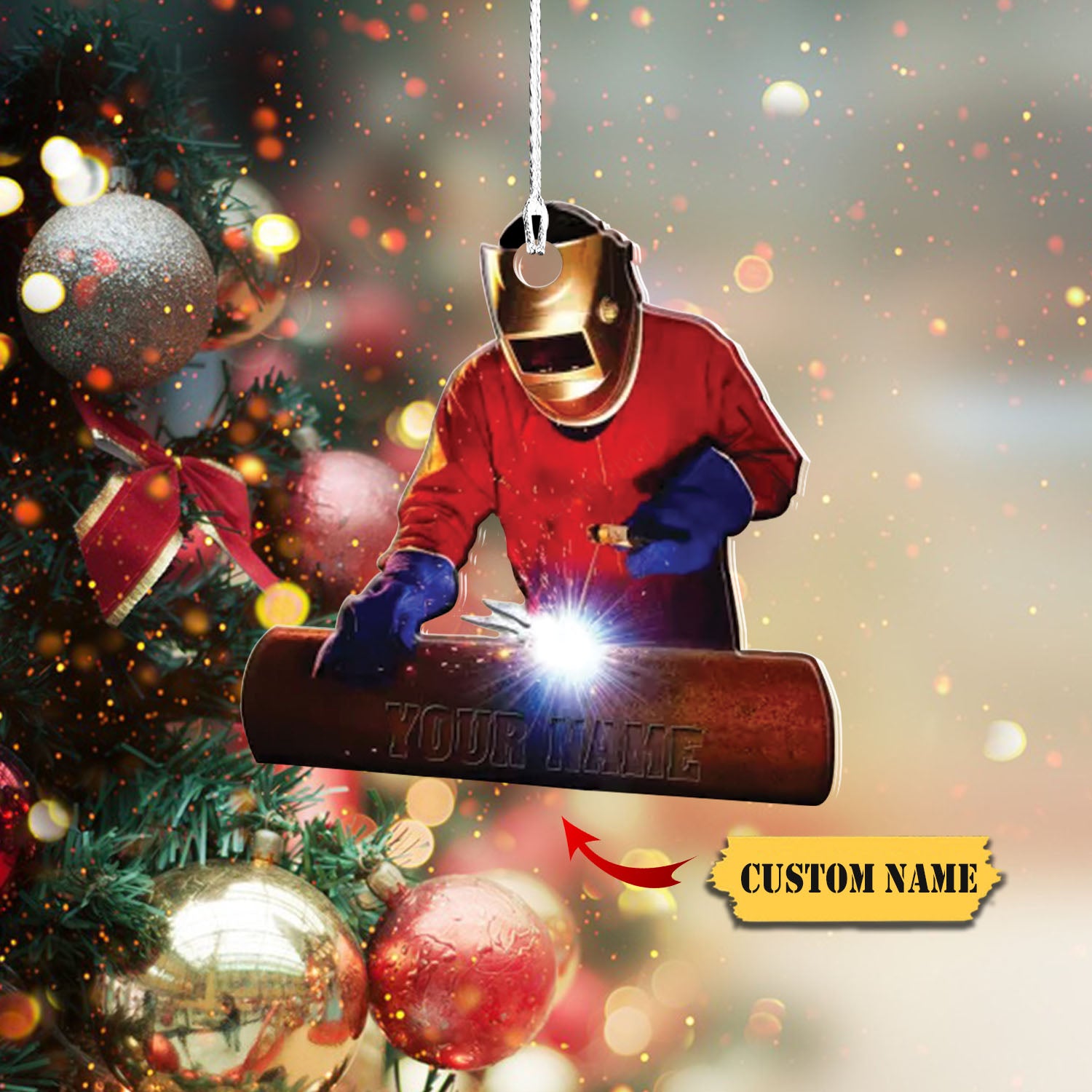 Customized Proud American Welder, Welder Hanging Ornament, Christmas Ornament, Ornament For Him, Gift For Him, Ornament Christmas
