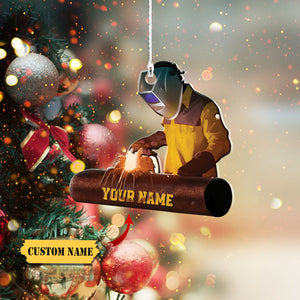 Customized Proud American Welder, Welder Hanging Ornament, Ornament For Him, Gift For Him, Ornament Christmas