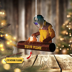 Customized Proud American Welder, Welder Hanging Ornament, Ornament For Him, Gift For Him, Ornament Christmas