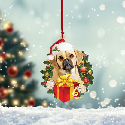 Cute Puggle Give Gifts Hanging Christmas Two Sided Mica Plastic Ornament, Ornament Decoration, Ornament Christmas - TeeZworldVN