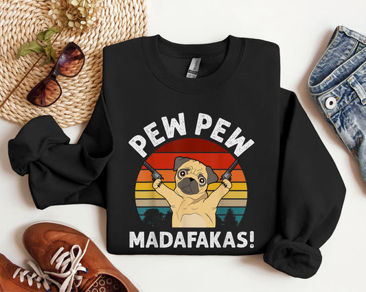 Vintage Retro Pug Pew Pew Madafakas! T-léine Pew Pew greannmhar, T-léine Greannmhar, Bronntanas don Chamadóir, T-léine don Chamadóir