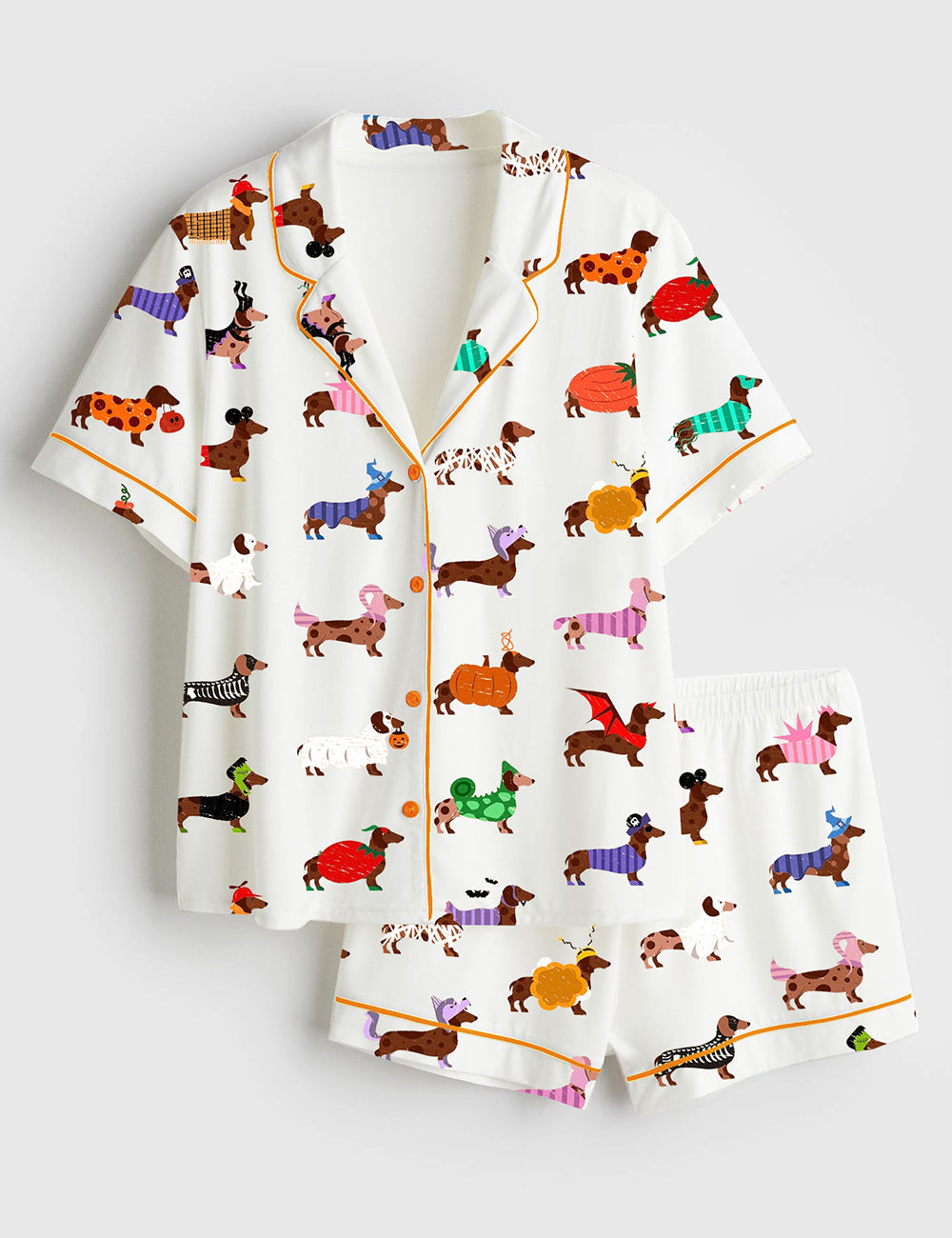Women’s Halloween Dachshund Dog Lover Short Sleeve Satin Pajama Set