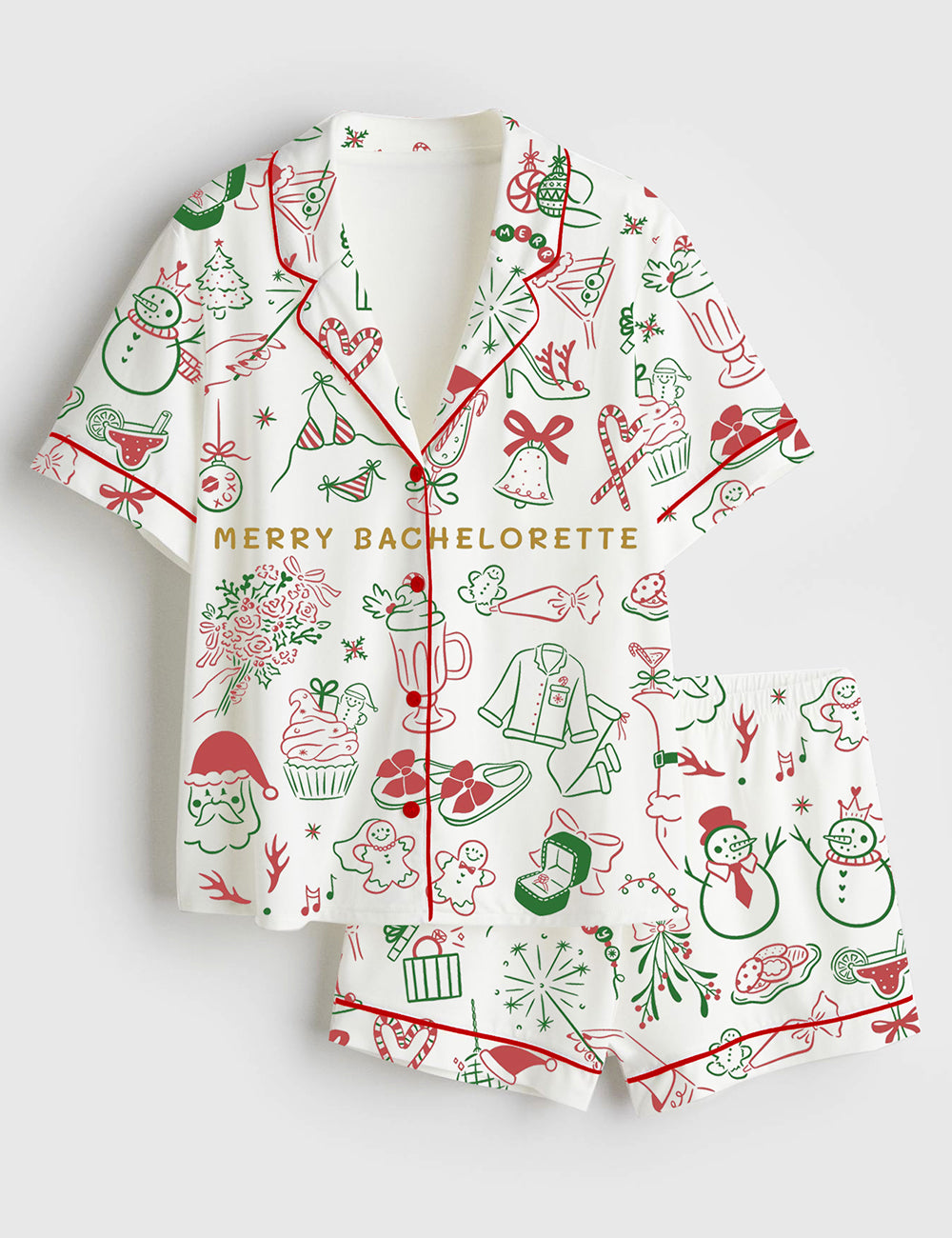 Women’s Christmas Bachelorette Short Sleeve Satin Pajama Set