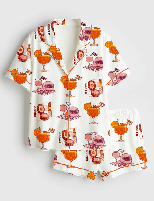 Women’s Formula 1 Cocktail Formula 1 Helmet Short Sleeve Satin Pajama Set